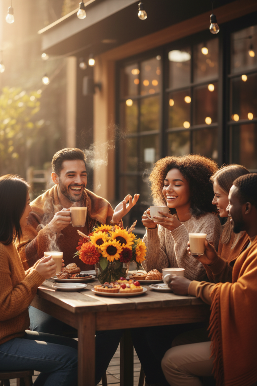 Diverse friends enjoying beverages together